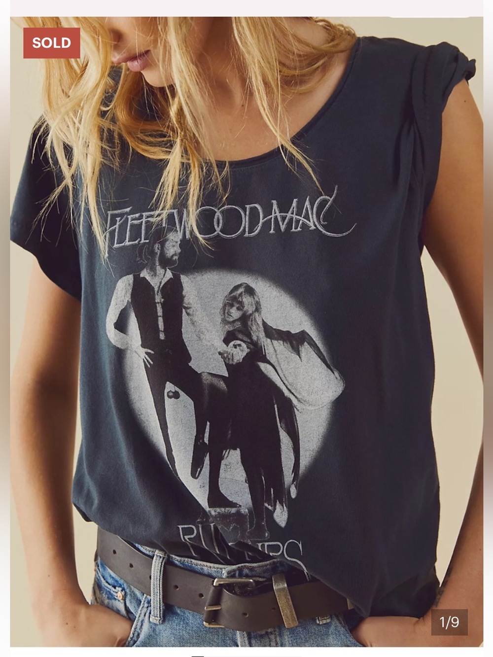 Daydreamer Fleetwood Mac Rumours U-Neck Tee Vintage Black Cotton Short Sleeve-M